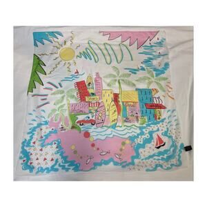 Vintage 1980s Novelty Scarf Beach Theme Market Graphic Art Specialty House